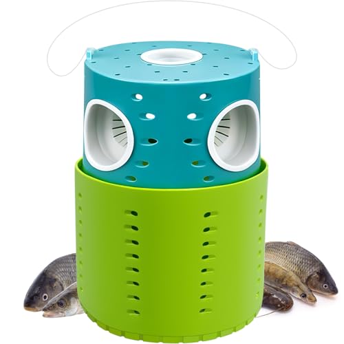 La La Pet Minnow Trap Set with 10Pcs Bait Collapsible Double-Tier Plastic Fishing Bucket Portable Aquarium Catch Traps for Bass Crabs Shrimps Turtles - color: Blue-Green