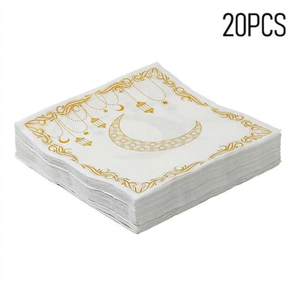 Eid Mubarak Ramadan Napkins Gold Stars Moon Eid Mubarak Disposable Paper Napkin, Arabic Design Themed Paper Napkins for Eids Al-Fitr Party Decorations