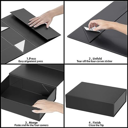 블랙 선물 상자 30.2 x 21.6 x 8.4cm(11.9 x 8.5 x 3.3인치) 자석 잠금 뚜껑 선물 상자, 신부 들러리 선물 상자, 귀여운 상자, 생일 선물 상자, 선물 포장용 럭셔리, 선물 포장용 자석 선물 상자 - color: 블랙.