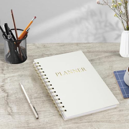 LONLAT Undated Weekly and Monthly Planner Spiral Bound- Weekly Goals Notebook, To Do List, Habit Tracker Journal, Academic, Aesthetic, Stylish School or Office Supplies (6.1" x 8.4" - Cream) - color: Cream
