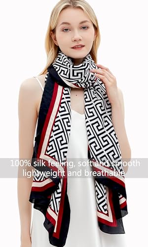 Women Silk Scarves Long Satin Lightweight Outdoor Shawl Wraps Printed Head Scarf 70''X35'' - color: 108-black/White