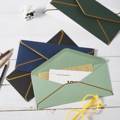 100 Pack #10 Business Envelopes with Gold Stickers, Sage-Green - color: Sage Green