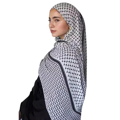 ODIZLI Keffiyeh 스카프 롱 시폰 프린트 팔레스타인 케피예 스카프 히잡 무슬림 여성용 숄 - color: 블랙 Keffiyeh 프린트