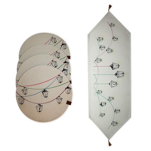 CharmLab Candle – Glow & Gather Collection Lantern-Inspired Table Decor Set (5-Piece), Table Runner & 4 Round Placemats, Elegant Dining & Hosting Essentials, Gift-Ready Home Decor