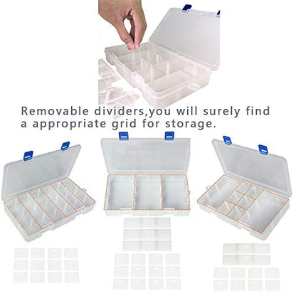 Qualsen Bead Organizer Box with Adjustable Dividers, 18 Girds, 2 Pack | Plastic Organizer Box with Dividers, Ideal as a Tackle Boxs for Beads, Jewelry, Crafts, Screws, Small Parts and More - size: 18 Gird-2pcs