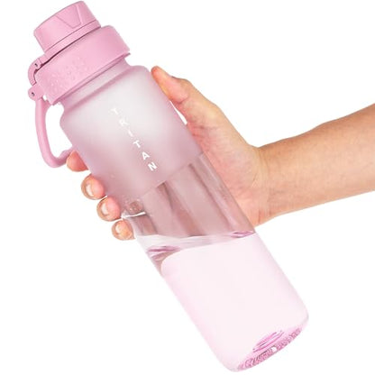 OLDLEY 32oz Frosted Clear Water Bottle, BPA-Free Tritan Plastic Reusable Water Bottle with Fast-Flow Spout Lid, Wide Mouth Leakproof Sports Drinking Bottle for Gym, School, Office, Travel,Pink - color: Pink