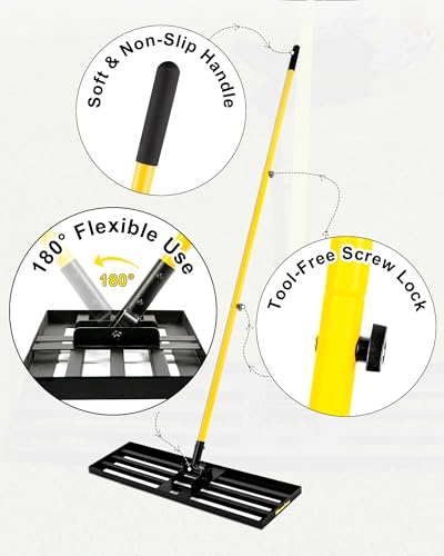 Lawn Leveling Rake, 30"x10" Heavy Duty Sand Leveling Tool with 7FT Long Handle, Steel Golf Rake for Soil, Compost, Gravel, Lawn Leveler for Yard, Garden, Golf Course, Landscaping Level Tool - style: 7FT 30"x10"