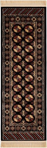 Rugs.com Bokhara Collection Rug – 6 Ft Runner Black Medium-Pile Rug Perfect for Hallways, Entryways - color: Black, size: 2' x 6' Runner