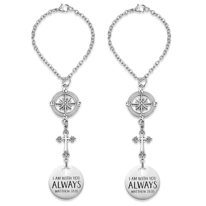 2 Pack Cross Car Charms, 'I Am with You Always' Matthew 28:20, Guardian Angel Rear View Mirror Decor, Religious Gift for Women Men, Christian Faith Based Car Accessory