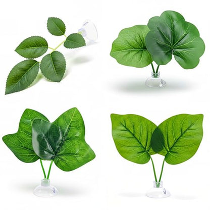 4 Pack Betta Fish Leaf Pad Hammock, Natural Habitat Aquarium Decorations for Resting and Breeding, Suction Cup Betta Bed for Small to Large Tanks (Green)