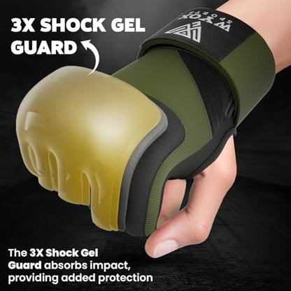 WYOX Gel Boxing Hand Wraps & Curved Focus Mitts Bundle for Men & Women Adults – 80cm Wrist Straps, Padded Knuckle Support, Neoprene Inner Glove Gel Padding, MMA Muay Thai Kickboxing Training Pads