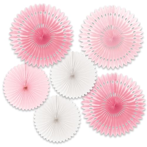 Blush Pink Honeycomb Paper Fans, 6 Pack Hanging Party Decorations 12" & 16" - color: Blush