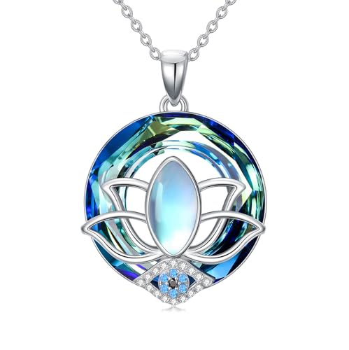 WINNICACA Sterling Silver Evil Eye Necklace Protection Crystal Pendant for Women Good Luck Vintage Evil Eye Pendant Jewelry Birthday Gifts for Women Friend Female - style: K01- Lotus Evil Eye Necklace