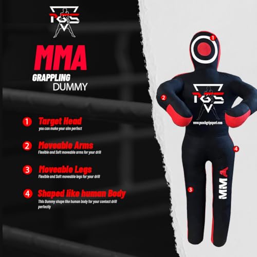 MMA Grappling Dummy Brazilian JIU Jitsu BJJ Punching Bag for Self Defense Wrestling Judo Karate Boxing Throwing Submission Standing Position - UNFILLED - color: Black Red, size: 4FT / 47"