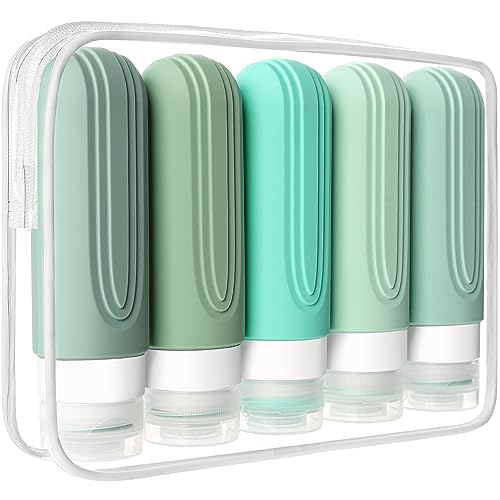 Travel Bottles for Toiletries, 5 Pack TSA Approved Travel Size Containers, 3oz Leak Proof Refillable Travel Accessories for Shampoo Conditioner, BPA Free Travel Bottles with Toiletry Bag - color: Green