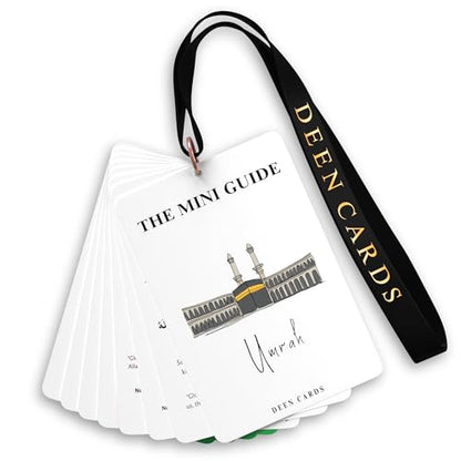 Umrah Guide Book - 32-Page Pocket-Size Guide With Lanyard - Includes Duas and Supplications - Durable 400gsm Cards