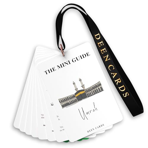 Umrah Guide Book - 32-Page Pocket-Size Guide With Lanyard - Includes Duas and Supplications - Durable 400gsm Cards