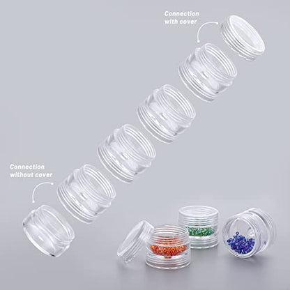 Hipiwe 8 Sets 5-Layer Clear Jewelry Bead Container Small Plastic Sample Jar | Travel Makeup Sample Boxes, Round Storage Jars Pots for Sewing Pills Nail Art Craft Accessories - size: 8Packs 1.2"D x 3.1"H