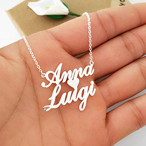 Custom Name Necklace Personalized, 18K Gold Plated Customized Nameplate Necklace Dainty Jewelry Gift for Women, Bridesmaid - color: 2 Names Necklace with Heart