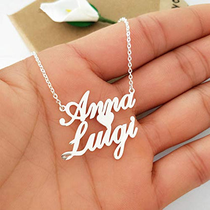 Custom Name Necklace Personalized, 18K Gold Plated Customized Nameplate Necklace Dainty Jewelry Gift for Women, Bridesmaid - color: 2 Names Necklace with Heart