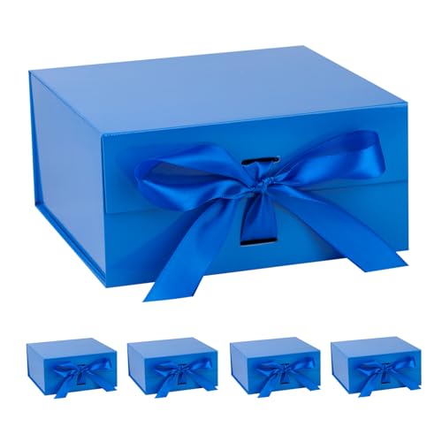 OEMVALATY Blue Gift Box,6x6x3 Inches Gift Boxes with Lids for Presents with Magnetic Closure and Ribbon for Wedding,Storage,Birthday(5-Pack) - color: 06x6x3 Inch-Blue-Pack of 5