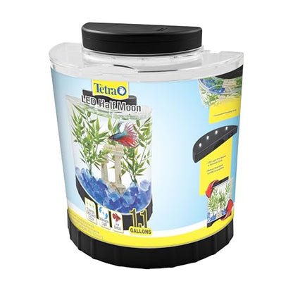 Tetra 1 Gallon Half Moon Small Fish Tank w/Movable LED Light, for Betta & Gold Fish, Aquarium | (Pack of 3) - size: 9"W,10.5"H,4.5"D (Pack of 3)