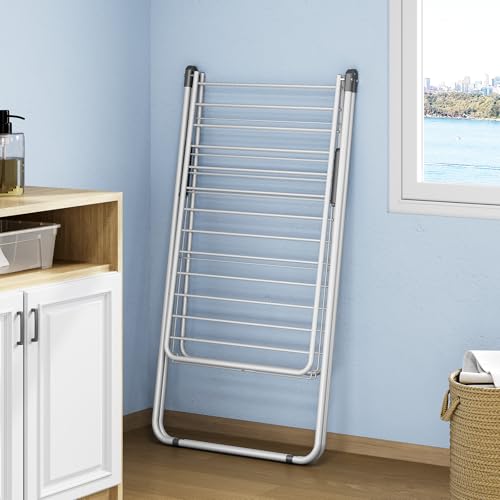 KINGBOARD Clothes Drying Rack Foldable, Metal Drying Rack Clothing with Height-Adjustable, Laundry Rack, Indoor Outdoor Use, No Assembly, 20.47"x 70"x 42.52", White - color: White