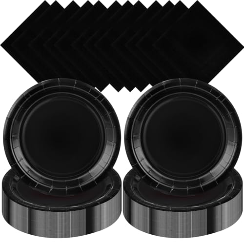 Zhehao 120 Pcs Dessert Plates Napkins Set, 7 Inch Party,Black - color: Black