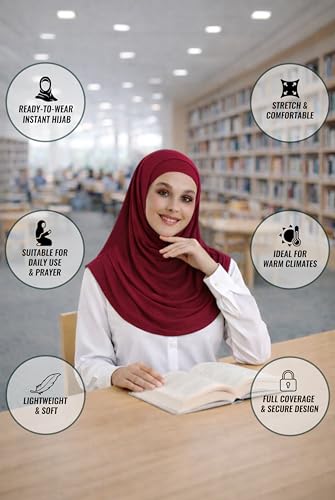 ihvan online, Hijab Scarves for Women, Ready to Wear, Lightweight and Comfortable Headscarf, Instant Turban, Jersey, Presewn - color: Burgundy