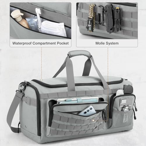 G4Free 3-in-1 Duffle Bag Travel Gym Sports, Large Tactical Duffel Backpack | 50L/65L with Shoes Compartment and Wet Pocket, Military Workout Bag for Men and Women, Grey - color: Grey
