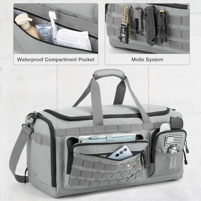 G4Free 3-in-1 Duffle Bag Travel Gym Sports, Large Tactical Duffel Backpack | 50L/65L with Shoes Compartment and Wet Pocket, Military Workout Bag for Men and Women, Grey - color: Grey