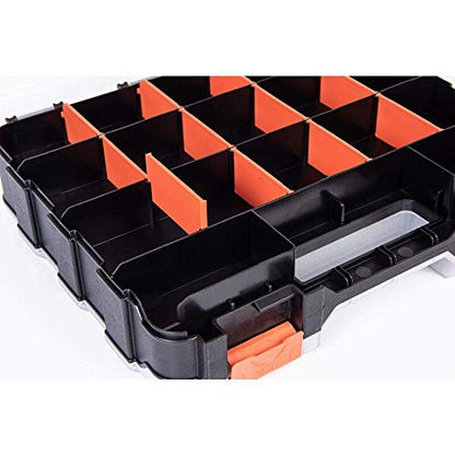 HDX 320028 34-Compartment Double Sided Organizer with Impact Resistant Polymer and Customizable Removable Plastic Dividers,Black/Orange