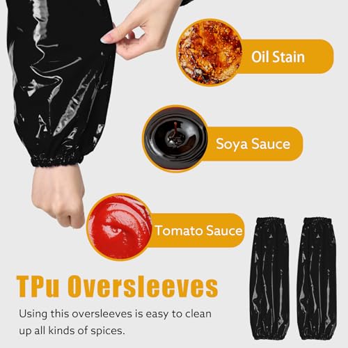 Yzurbu 2 Pairs Arm Sleeves Covers, Soft Waterproof Oil-proof Sleeves Protector for Arm with Elastic on Cuffs - color: Black - 2pairs