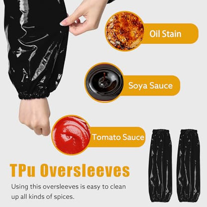 Yzurbu 2 Pairs Arm Sleeves Covers, Soft Waterproof Oil-proof Sleeves Protector for Arm with Elastic on Cuffs - color: Black - 2pairs