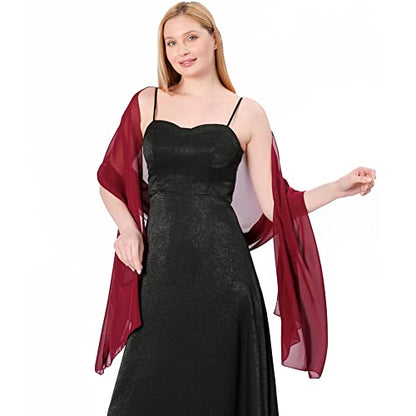 Ladiery Chiffon Shawl Wraps for Women Evening Dresses, Elegant Soft Sheer Shawls for formal dressy Bride Wedding - color: Wine Red(1)