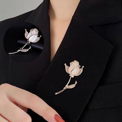 Crystal Pearl Flower Brooches Pins Fashion Beautiful Created Rhinestone Floral Brooch Good Idea for Party Dance Wedding Banquet for Elegant Women Girl - color: Gold Rose Flower