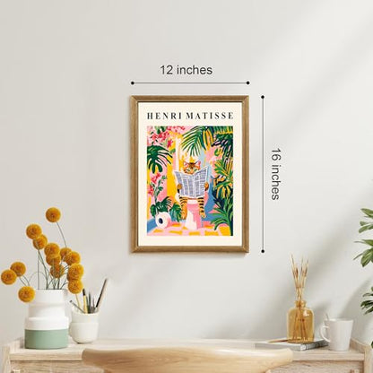 ICHZUMW Framed Funny Tabby Cat Matisse Canvas Bathroom Wall Art, 12x16 In - color: Matisse Reader, size: 16"L x 12"W