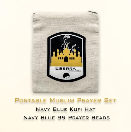 ESERRA Kufi Hats for Men and Women with 99 Tasbih Prayer Beads, Muslim Thick Breathable Skull Cap, Tasbeeh, Prayer Cap - color: Navy Blue