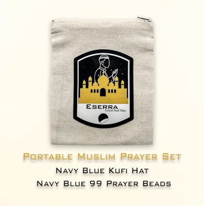 ESERRA Kufi Hats for Men and Women with 99 Tasbih Prayer Beads, Muslim Thick Breathable Skull Cap, Tasbeeh, Prayer Cap - color: Navy Blue