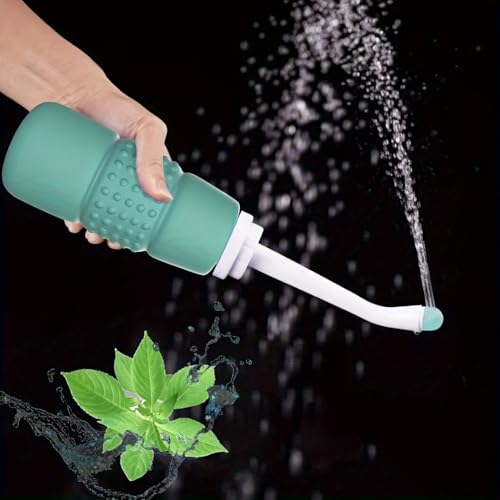 1pc, Portable Bidet Sprayer Bottle, 350ml, Contemporary Style, Round Shape, Manual Operation, Green Dual Head Travel Bidet