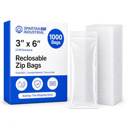 3” X 6” (1000 Count) 2 Mil Clear Reclosable Zip Plastic Poly Bags | with Resealable Lock Seal Zipper - Spartan Industrial - size: 3” X 6”
