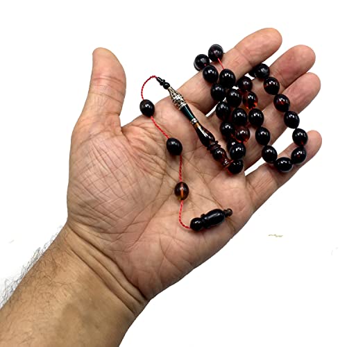EXCLUSIVE COLLECTION -Handmade Silver Engraved Bakelite Tesbih, Tasbih, Islamic Rosary, Islamic Prayer Beads, Misbaha (9x11 mm 33 Olive Yellow Rice Beads) - color: 9x11 mm 33 Olive Yellow Rice Beads