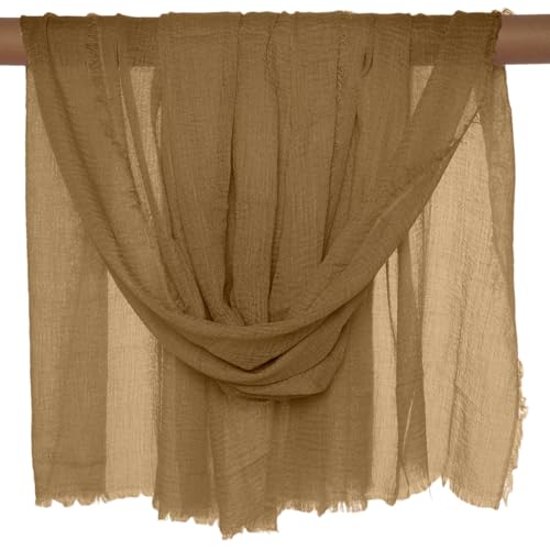 Nydotd Women Summer Cotton Linen Scarf Crinkle Long Beach Shawl Wrap hijab with Fringe - color: Coffee