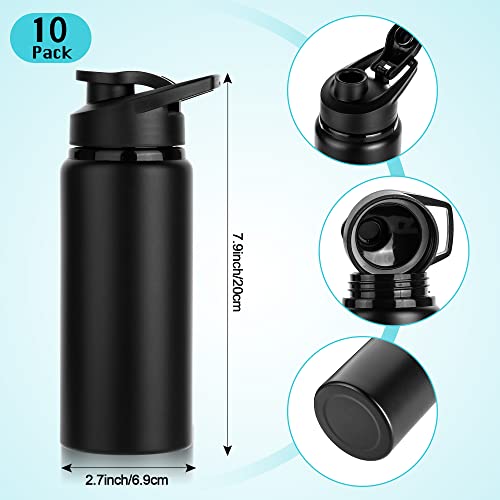 10 Pack Water Bottles Bulk, 20oz Sports Aluminum Water Bottle with Snap Lids Metal Reusable Leak proof Personalized Bottle for Travel Camping Gym Hiking Fishing(Black) - color: Black