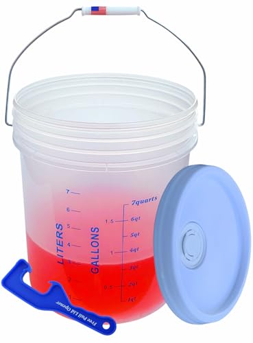2 Gallon Graduated Measuring Mixing Bucket Pail Quarts Liters Food Grade Resist Heat BPA Free Transparent HDPE Plastic Storage Container LeakProof Lid with Spout & Handle Premium Quality FDA Compliant