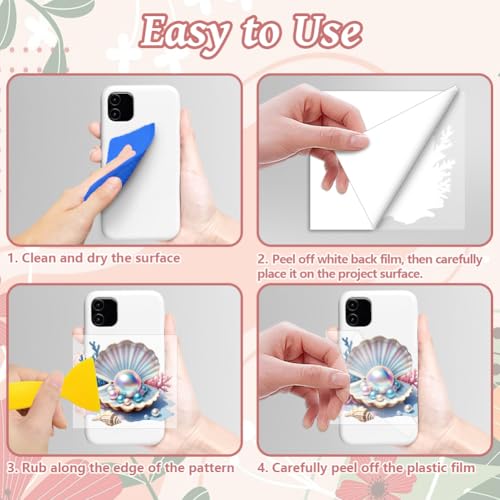Peacoblue 18 Sheets Rub on Transfers for Crafts, Seashells Starfish and Conch 3.6"x3.9" UV DTF Cup Wraps Waterproof Rub on Cold Transfers Stickers for Wood Glass Metal Cup Tumblers Mirrors Mugs Decor - style: Seashells Starfish and Conch
