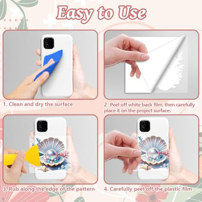 Peacoblue 18 Sheets Rub on Transfers for Crafts, Seashells Starfish and Conch 3.6"x3.9" UV DTF Cup Wraps Waterproof Rub on Cold Transfers Stickers for Wood Glass Metal Cup Tumblers Mirrors Mugs Decor - style: Seashells Starfish and Conch