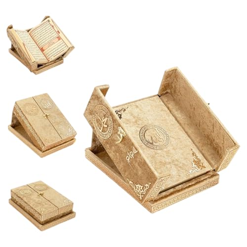 Special Design Quran Velvet Box with Stand with Allah and Muhammad Written | Special Quran Holder Stand | Islamic Gift | Perfect Ramadan,Eid,Birthday,Umrah Gift for Muslim Women Men Child (Gold) - color: Gold
