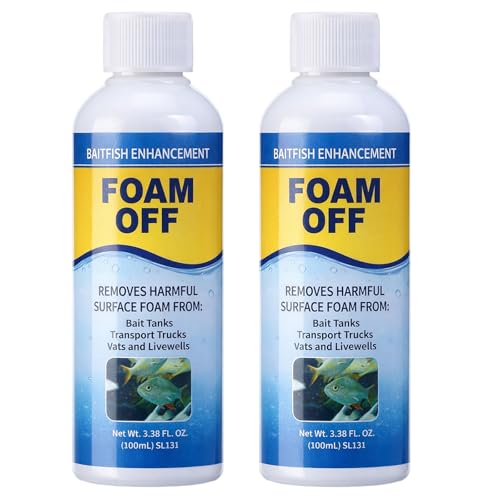 2pcs Fish Tank Foam Remover Water Defoamer for Fish Alive Longer Healthier for Minnow Buckets Livewells Bait Tanks Aquariums Saltwater Reservoir Fishing, 100ml Per