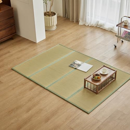 Natural Rush Grass Floor Tatami Mat,Full, 79" x 55" x 0.5" | Japanese Portable Folding Firm Traditional Bed Mattress, Foldable Pad Futon,for Sleeping,Sitting,Yoga,Relaxing,Zen - size: 4'7" x 6'7"